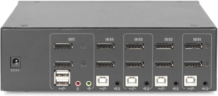 DIGITUS KVM-Switch DisplayPort – 4-Port Dual-Display – 4 PC 2 Monitore – 1x Maus, Tastatur & Audio f