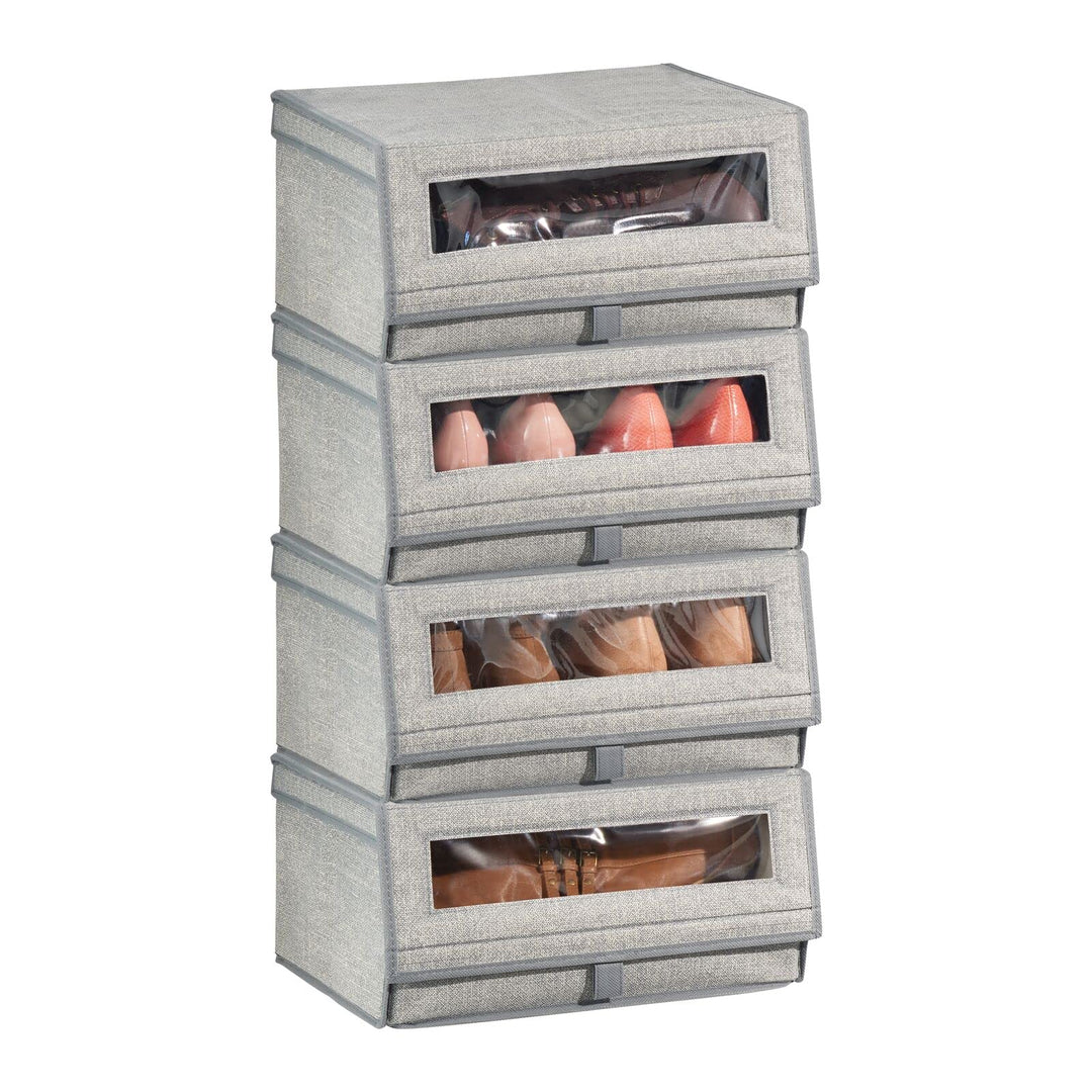mDesign 4er-Set Schuhaufbewahrung aus Kunstfaser (gross) - stapelbare Schuhbox mit Sichtfenster, Kle