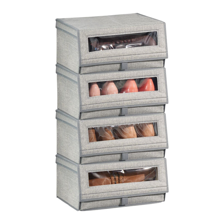 mDesign 4er-Set Schuhaufbewahrung aus Kunstfaser (gross) - stapelbare Schuhbox mit Sichtfenster, Kle