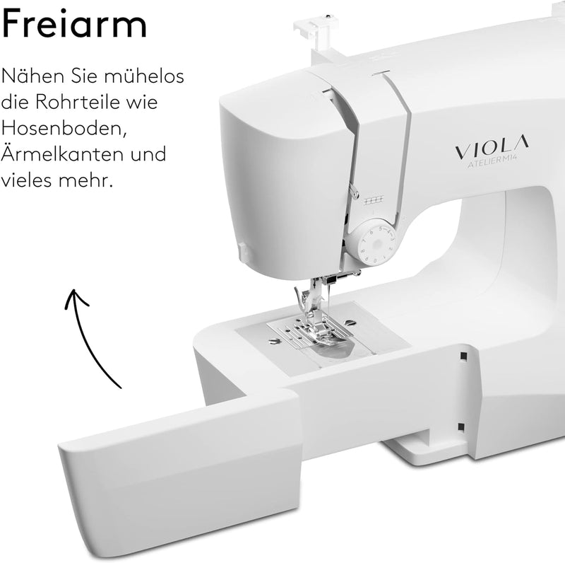 VIOLA Atelier M14 Nähmaschine mit 14 Nähprogramme, Einfädelautomatik, Rotierenden Greifer aus Metall