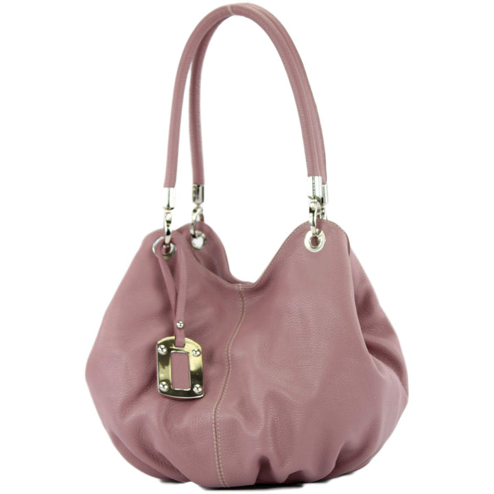 modamoda de - 228 - ital. Beuteltasche aus festem Leder Altrosa, Altrosa