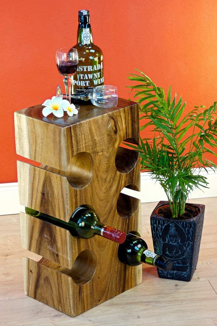 Kinaree Holz Weinregal und Beistelltisch - 51cm Flaschenhalter - Blumenständer mit Flaschenhalterung