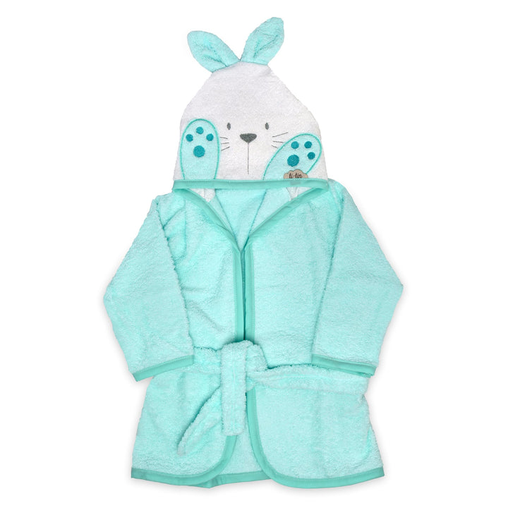 Ti TIN Kinder‑Bademantel mit Kapuze und Hasenohren – 100% Baumwolle, weich & saugfähi, Grösse 6–12 M