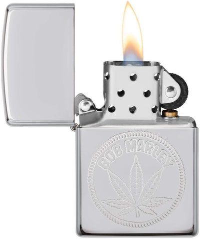 Zippo Unisex BOB Marley, Weed Stamp Winddichtes Feuerzeug, Chrome,