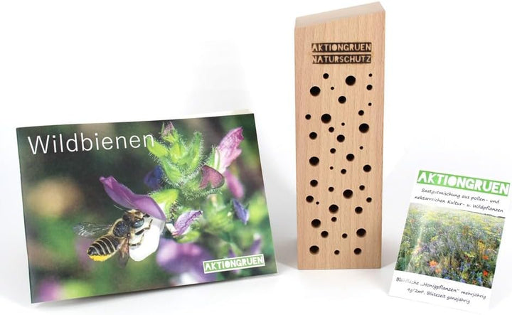 Insektenhotel/Bienenhaus/Nisthilfe aus Buche Massivholz für Wildbienen & solitär lebende Wespen