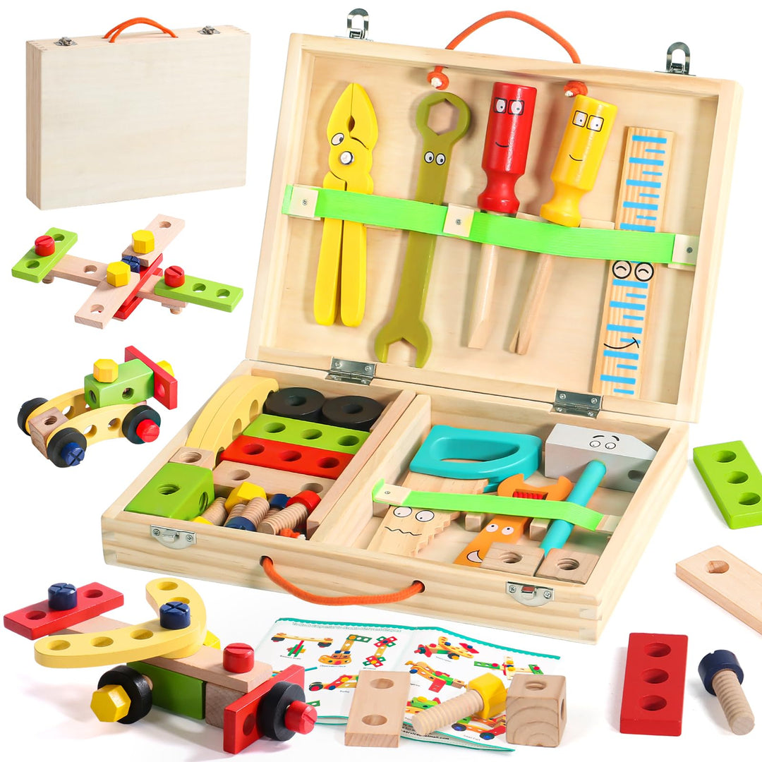Werkzeugkoffer Kinder Montessori Spielzeug ab 3 Jahre Junge Mädchen Holzspielzeug ,Kinderwerkzeug Le