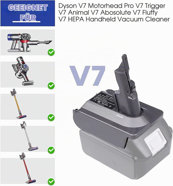 URUN für Dyson V7 Akku Adapter, MT18V7 Konvertiert für Makita 18V Lithium Akku auf für Dyson V7 Anim