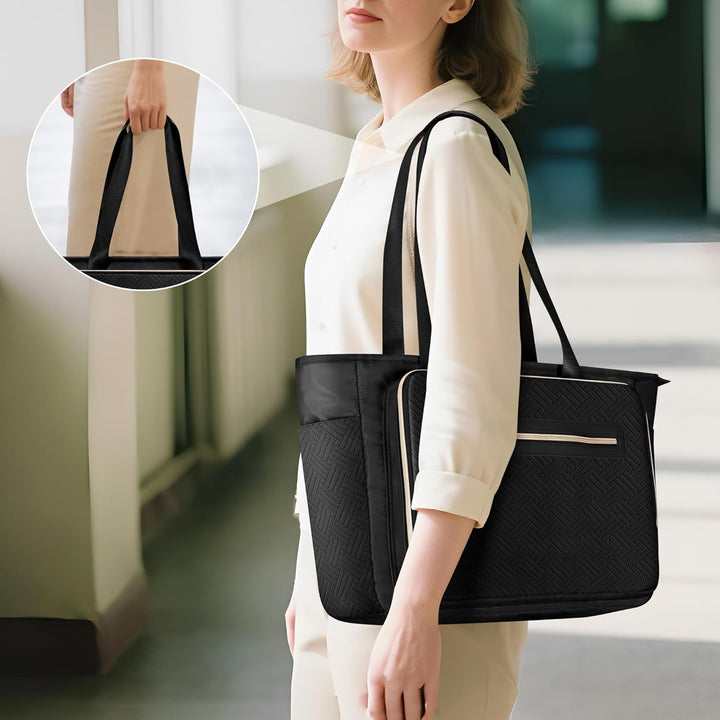 Lehrertasche für Damen, Lehrer Arbeitstasche 15,6 Zoll Laptoptasche mit Akkordeon Akten Organizer, P