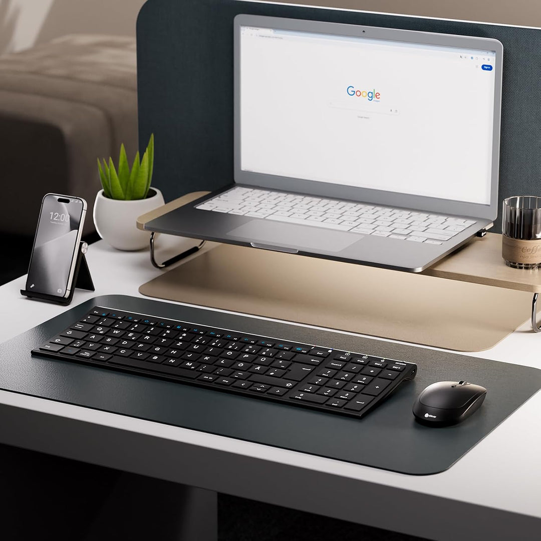 iClever 2.4G Tastatur Maus Set Kabellos, Aluminium Wireless Slim Tastatur QWERTZ Layout (Deutsch), f