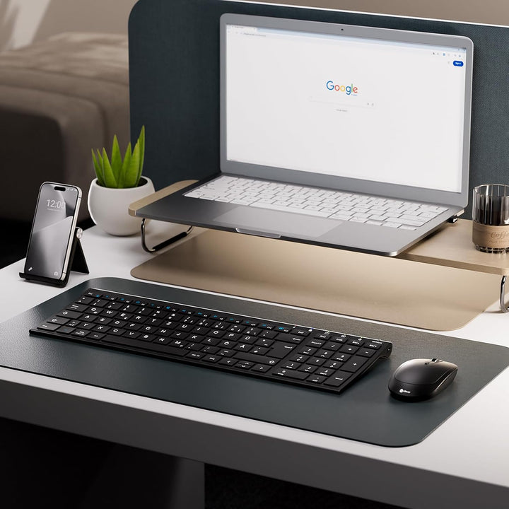 iClever 2.4G Tastatur Maus Set Kabellos, Aluminium Wireless Slim Tastatur QWERTZ Layout (Deutsch), f