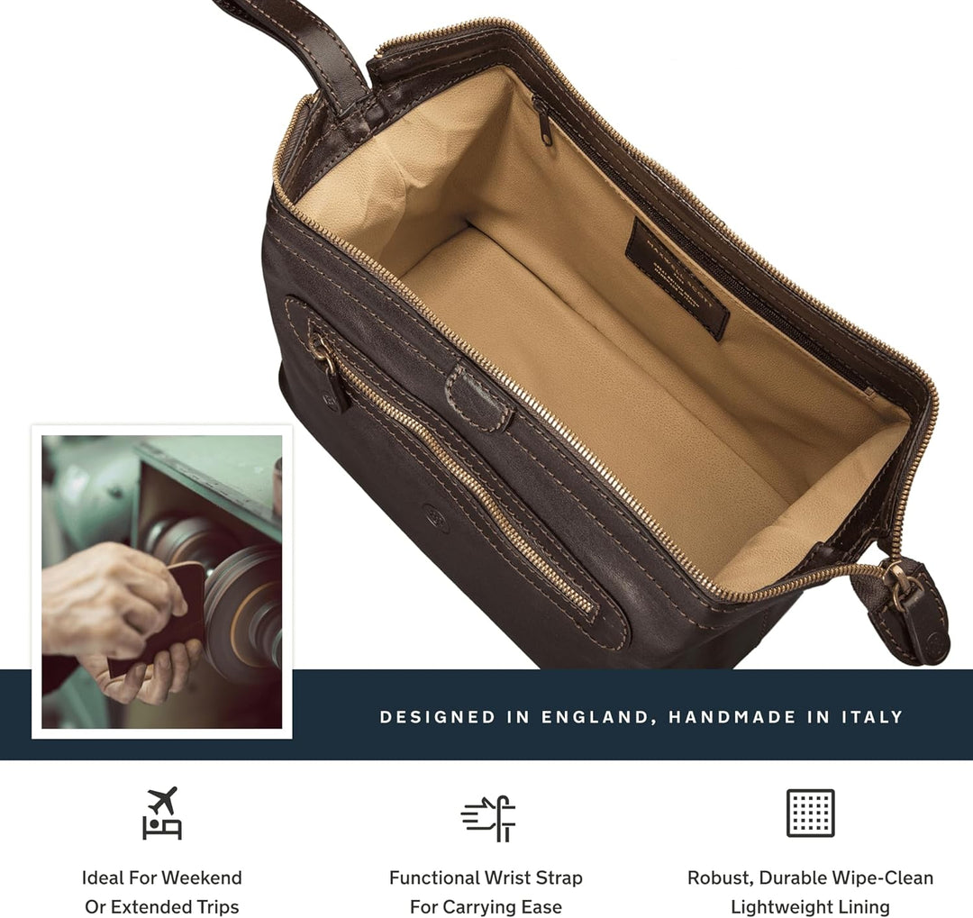 Maxwell-Scott Luxus Leder Kulturtasche (DunoL), Dunkelbraun, large, Dunkelbraun