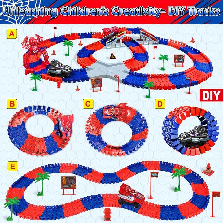 Spider Autorennbahn Set, Spielzeug ab 3 4 5 6 Jahre Junge, Spider Spielzeug Rennbahn Auto Kinderspie