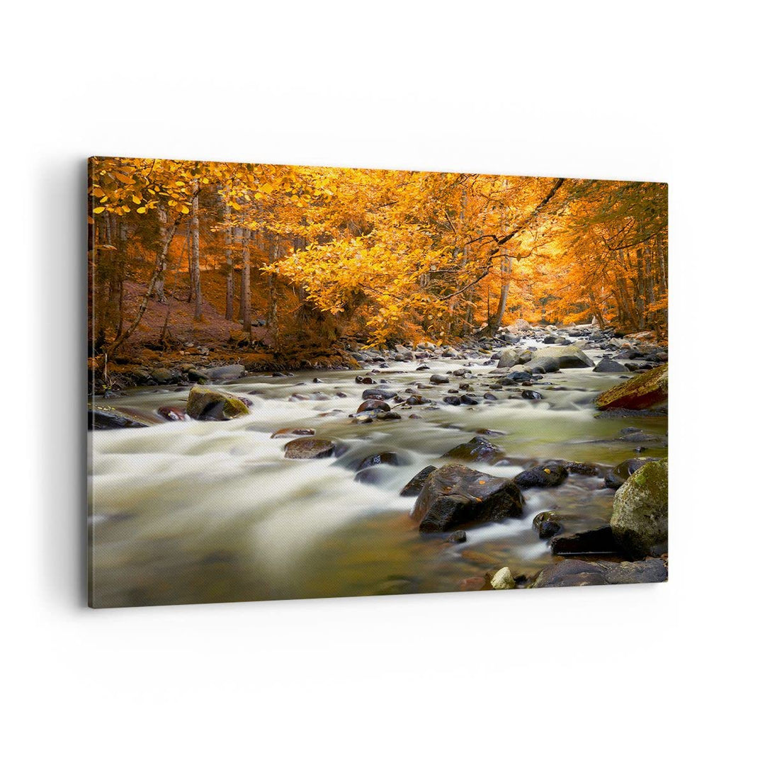 Bilder auf Leinwand 100x70cm Leinwandbild Stream Herbst Forrest Berg Gross Wanddeko Bild Schlafzimme