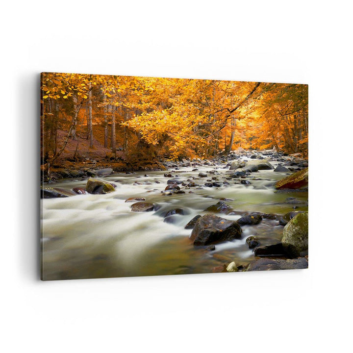 Bilder auf Leinwand 100x70cm Leinwandbild Stream Herbst Forrest Berg Gross Wanddeko Bild Schlafzimme