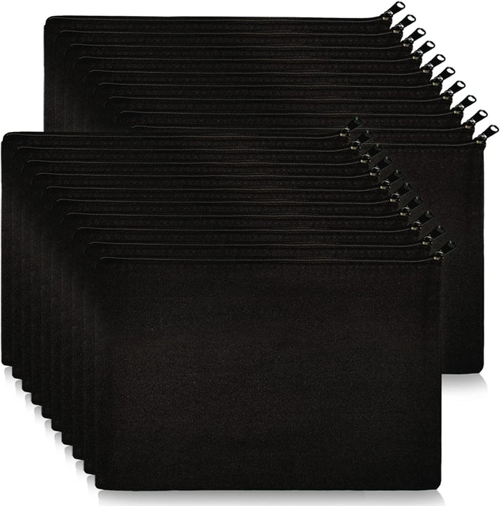 JMIATRY 30 Stück DIY Blanko Stoffbeutel Mit Reissverschluss Schwarz, 12 × 21cm Klein Stoffbeutel Zum