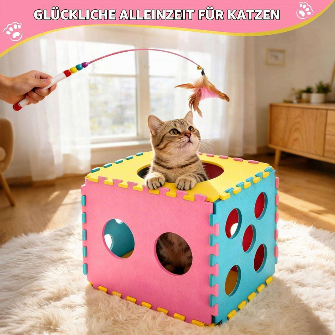 DoubleCare 41 Stück Interaktives Katzenspielzeug Set, Katzen Spielzeug mit Faltbarem Haustierbett au