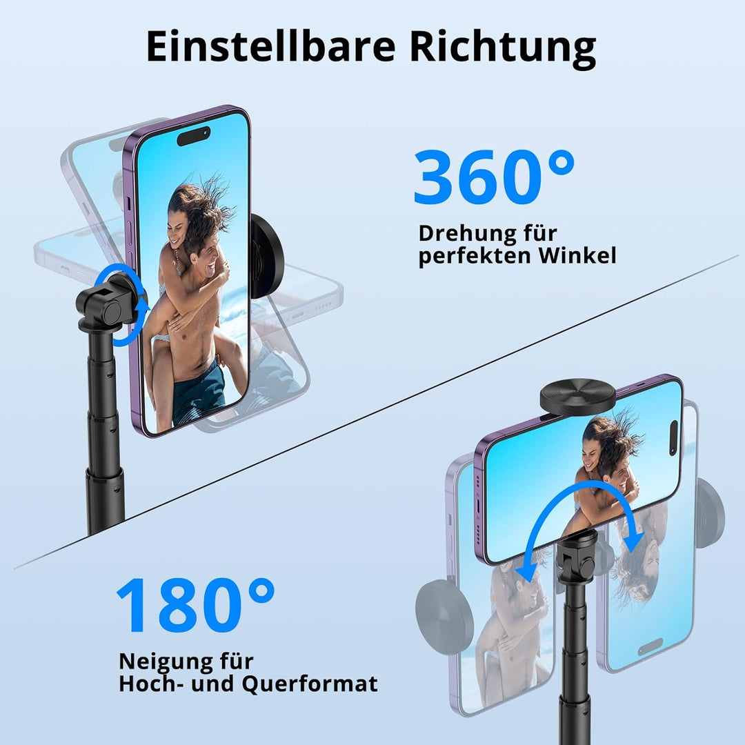 ATUMTEK 130CM Selfie Stick Stativ, Bluetooth Selfie Stick mit Hochbelastbarem Aluminium und Rutschfe