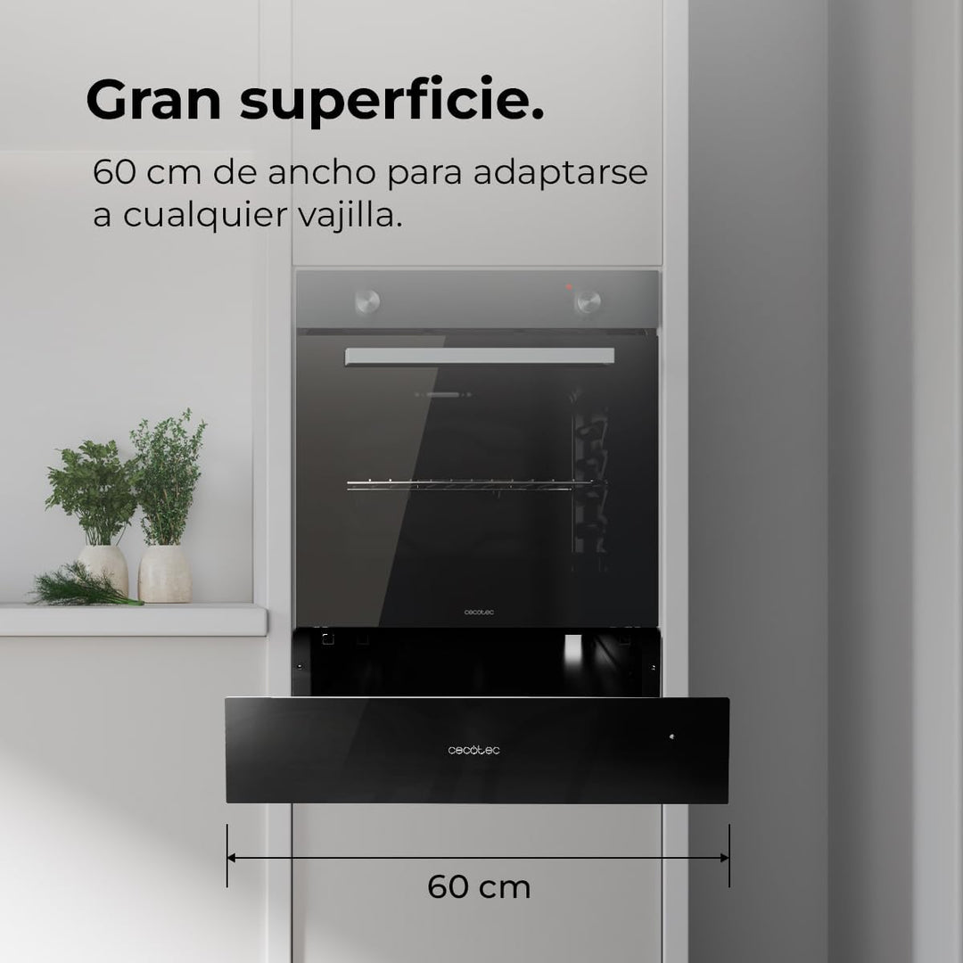Cecotec Einbau-Wärmeschublade 60 cm Bolero Hexa WD Glass Black 470W Maximalleistung, einstellbare Te