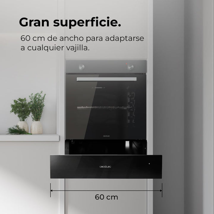 Cecotec Einbau-Wärmeschublade 60 cm Bolero Hexa WD Glass Black 470W Maximalleistung, einstellbare Te