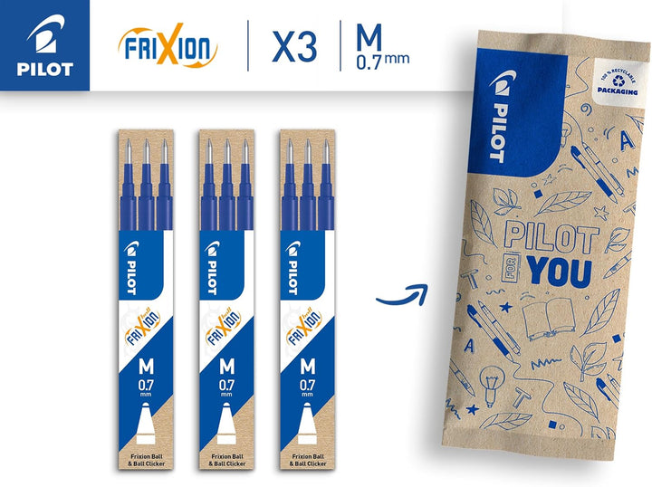 PILOT FriXion Ersatzminen 0.7 – 9 Stück – Farbe Blau – FriXion Nachfüllminen mit radierbarer Tinte