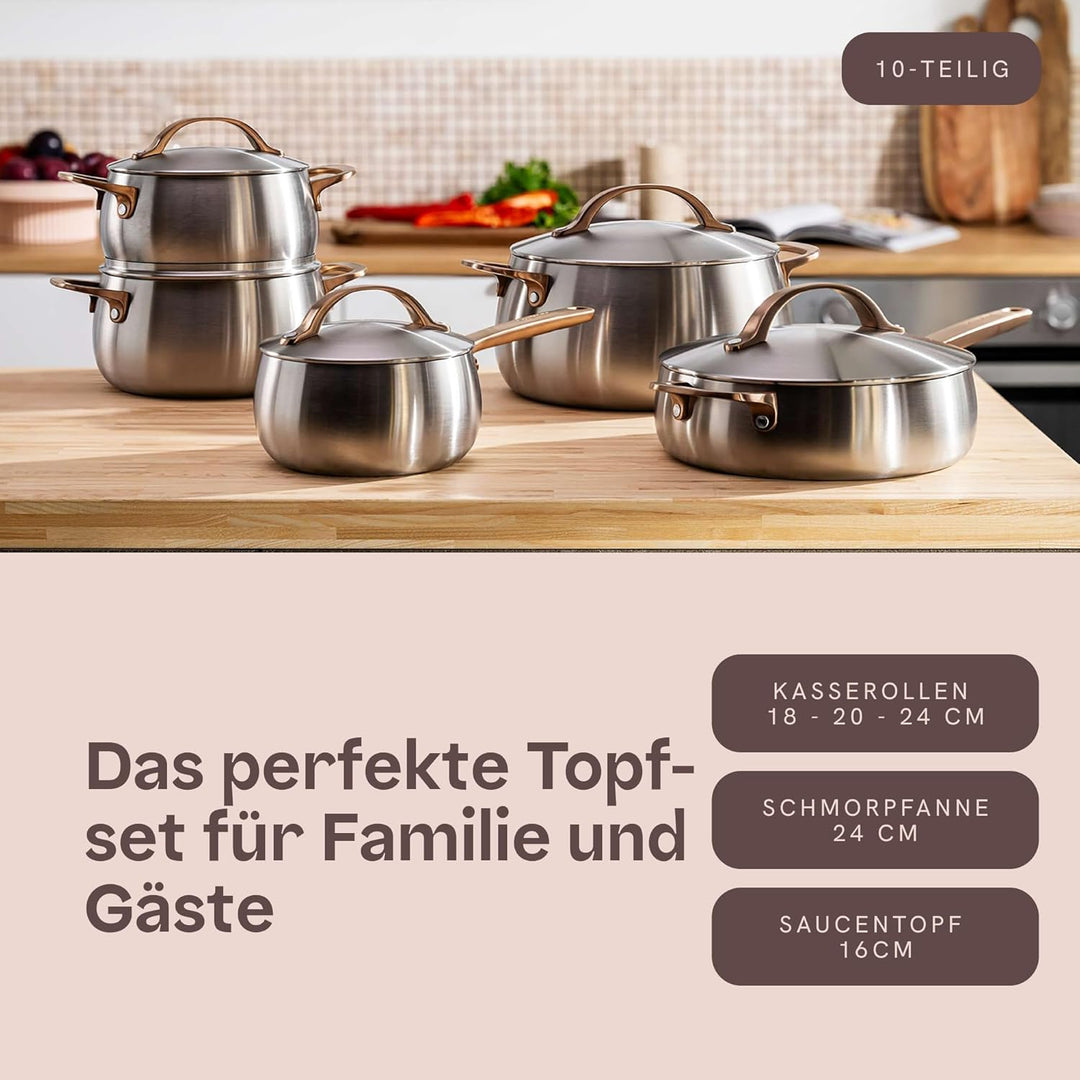 BergHOFF Home Topfset Edelstahl – 10-tlg. – Kochtopf Set mit Deckel - Töpfe Set Induktion, Ceran-, G