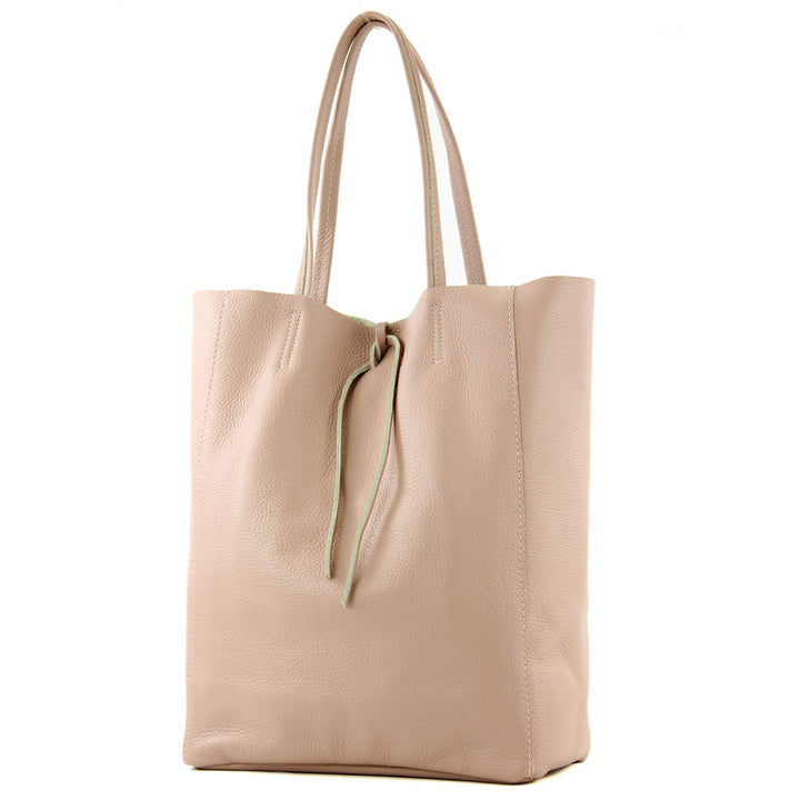 modamoda de - T163 - Ital. Shopper Large mit Innentasche aus Leder Rosabeige, Rosabeige