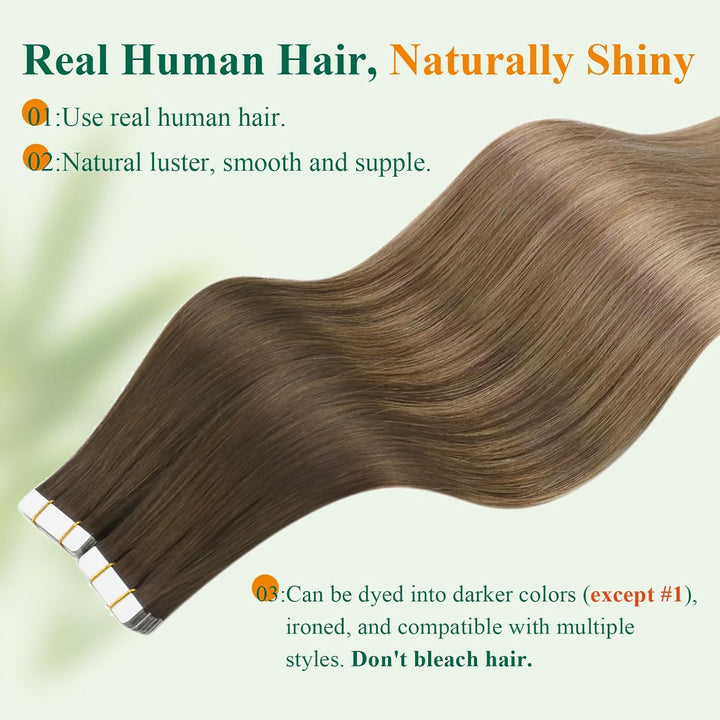 Easyouth Echthaar Tape Extensions Balayage Braun Extensions Echthaar Tape Dunkelste Braun Ombre Mitt