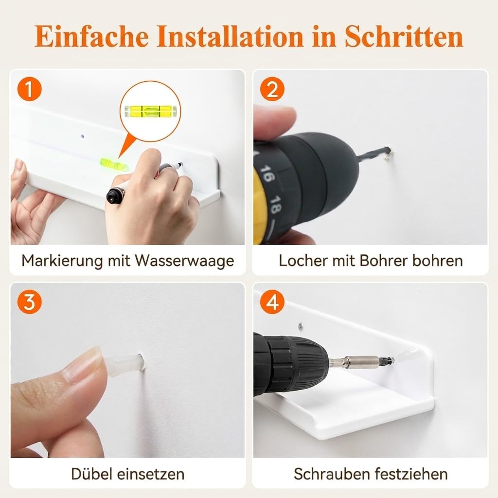 Lifewit Hängeregale für die Wand, 4er Pack Weisses 38CM Raumdeko für Bücherregal/Schallplatten Präse