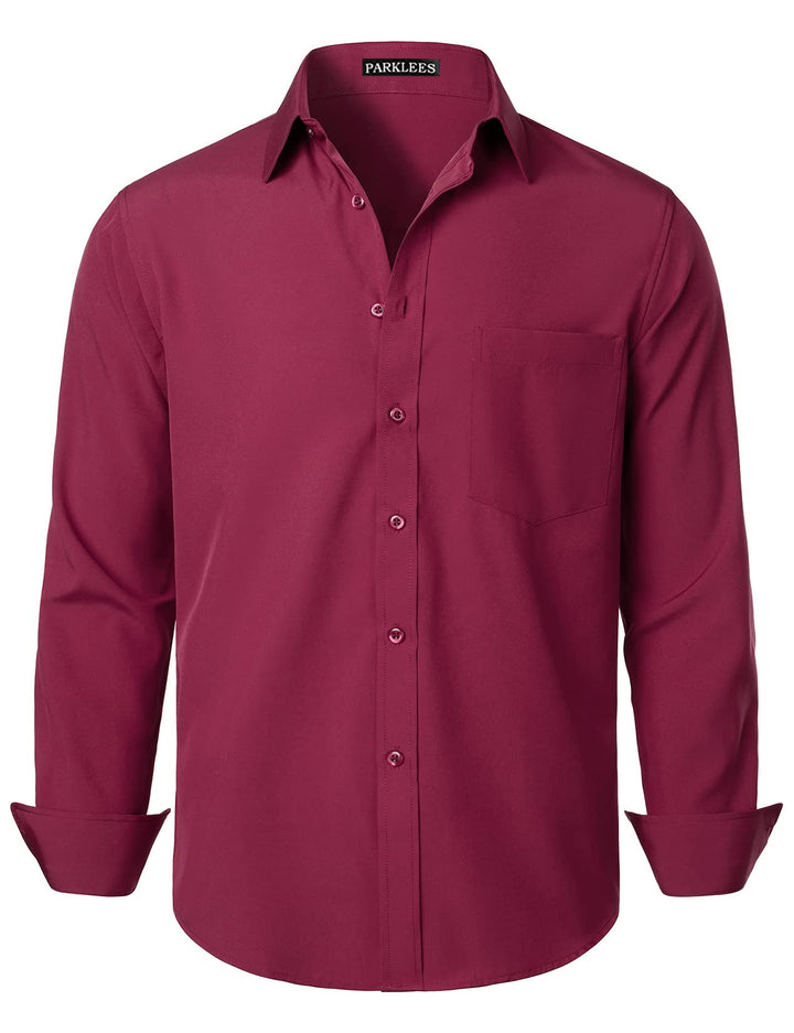 PARKLEES Herren Regular Fit Kleid Hemd Solide Faltenfrei Langarm Casual Business Button Up Hemden mi