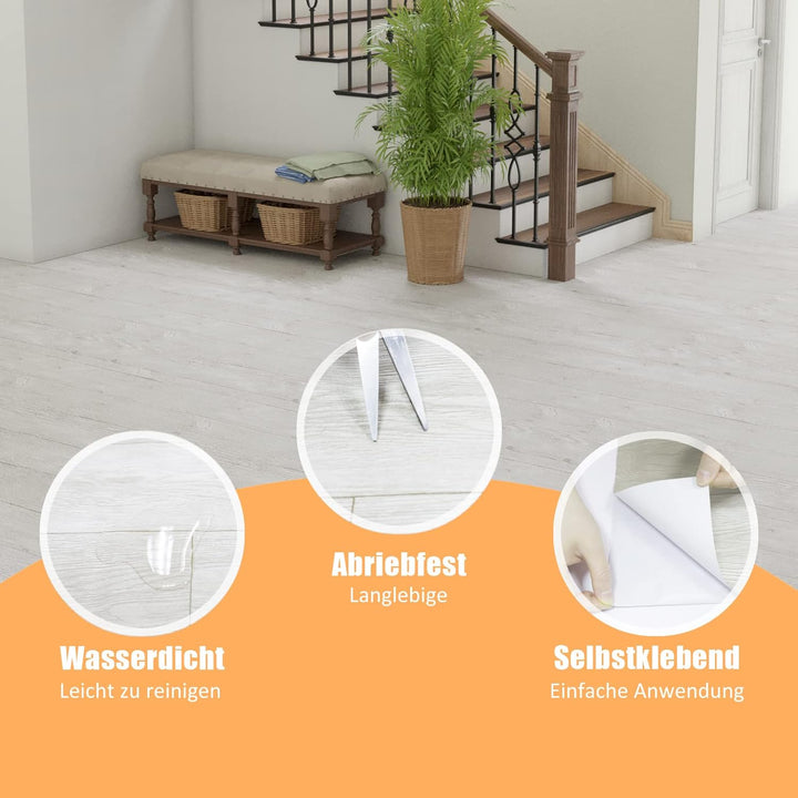 Oxdigi PVC Bodenbelag Selbstklebende 3 m², Holzoptik Vinylboden Bodenfliesen für Eingangstür, Wohnzi