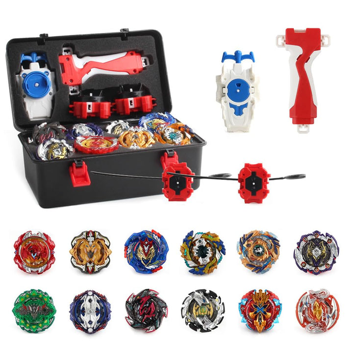 Bey Burst Turbo Blade Set, 12 WDKXCN Stück Bey Kampfkreisel mit Kasten Metal Fusion und Launcher Gri