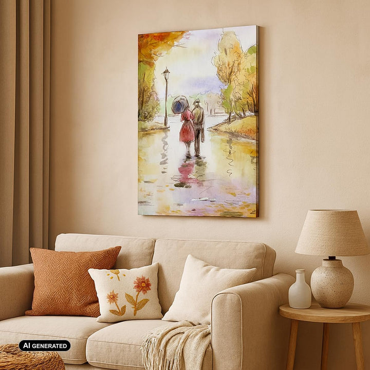 Bilder auf Leinwand Wetter regen herbst park Leinwandbild mit Rahmen 45x80cm Wandbilder Dekoration W
