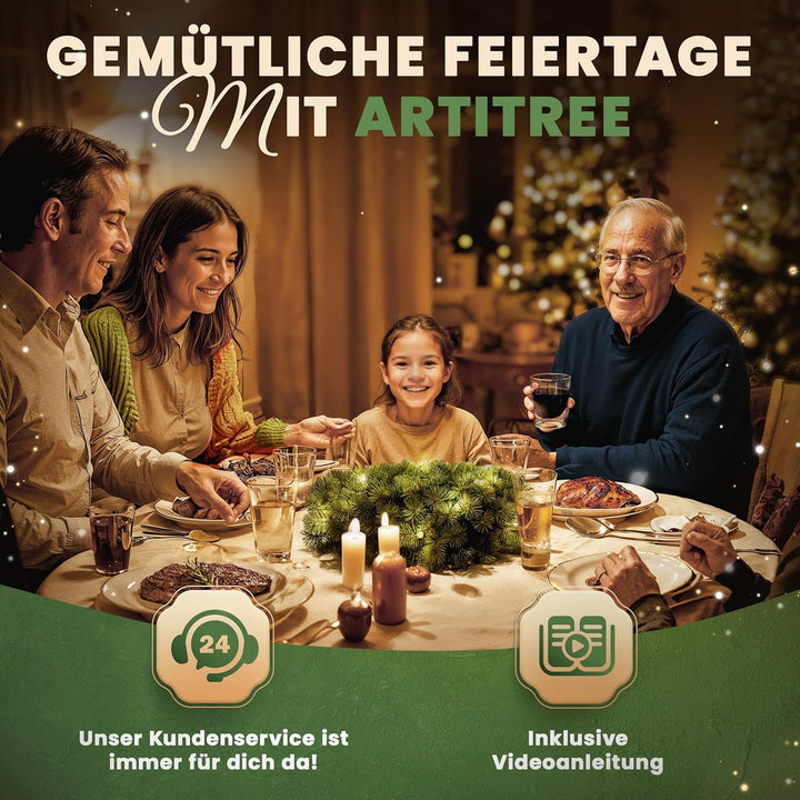 ArtiTree - Beleuchteter Weihnachtskranz für Tür - Adventskranz mit LED, Weihnachtsdeko für Aussen un