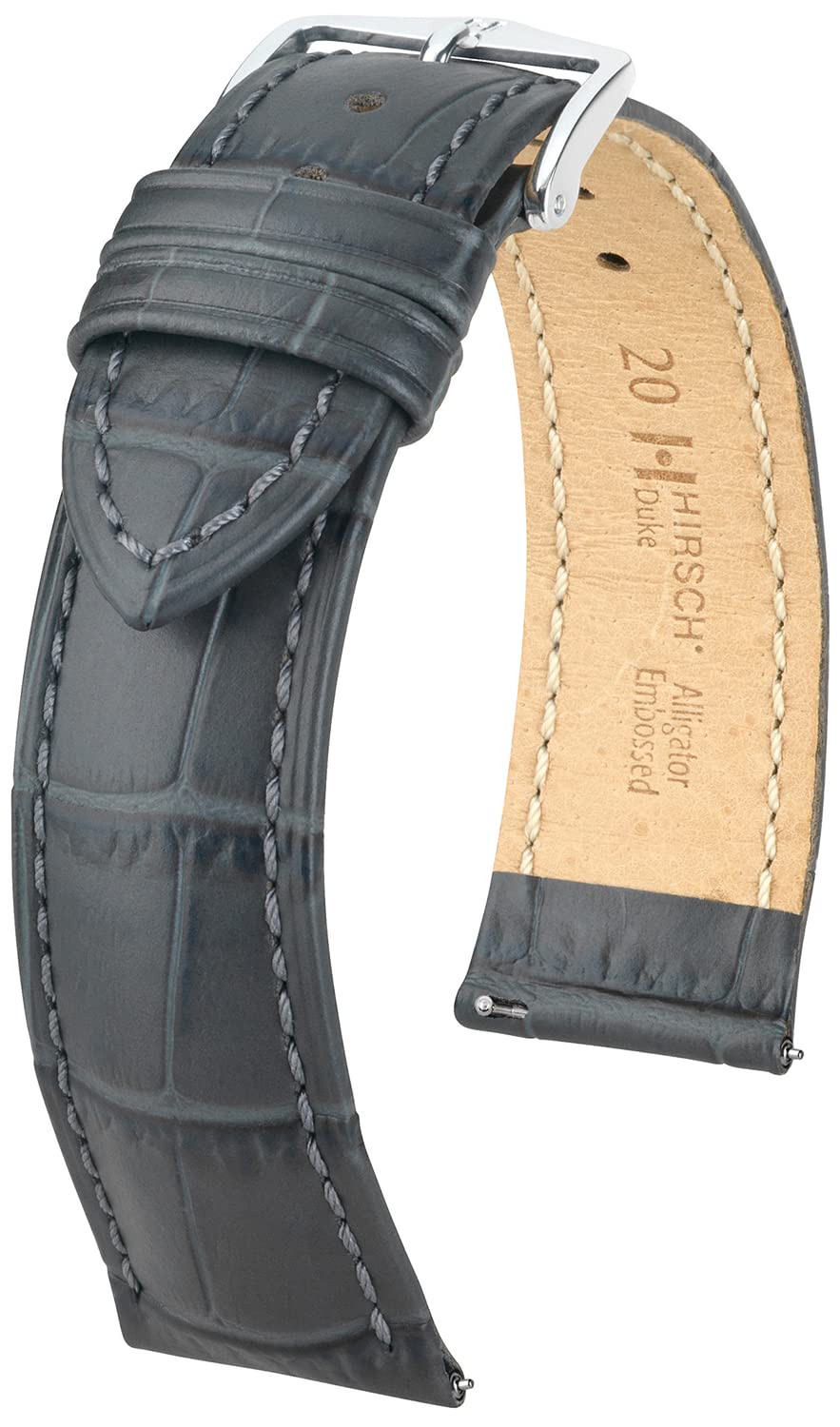 HIRSCH Uhren-Armband Duke - Uhr-Band aus italienischem Kalbs-Leder mit Alligator-Prägung - 12 bis 24