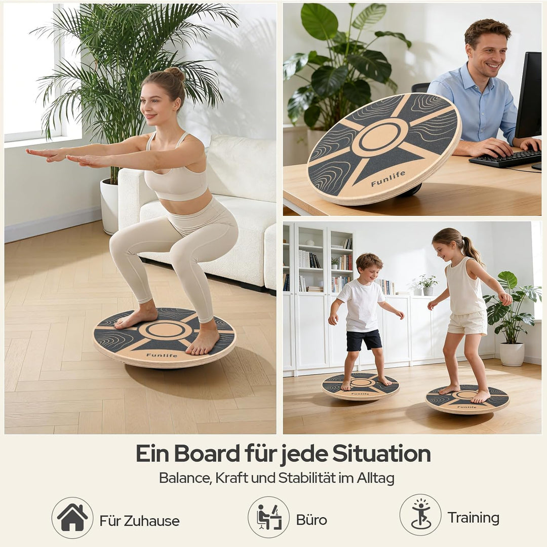 FunLife Balance Board aus Holz – Stabiler Gleichgewichtstrainer für Core Training, Fitness & Balance
