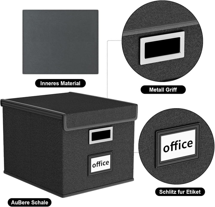 FINEW Stoff Faltbare Aufbewahrungsbox mit Deckel, Hängemappenbox für DIN A4 Hängeregister, Aufbewahr
