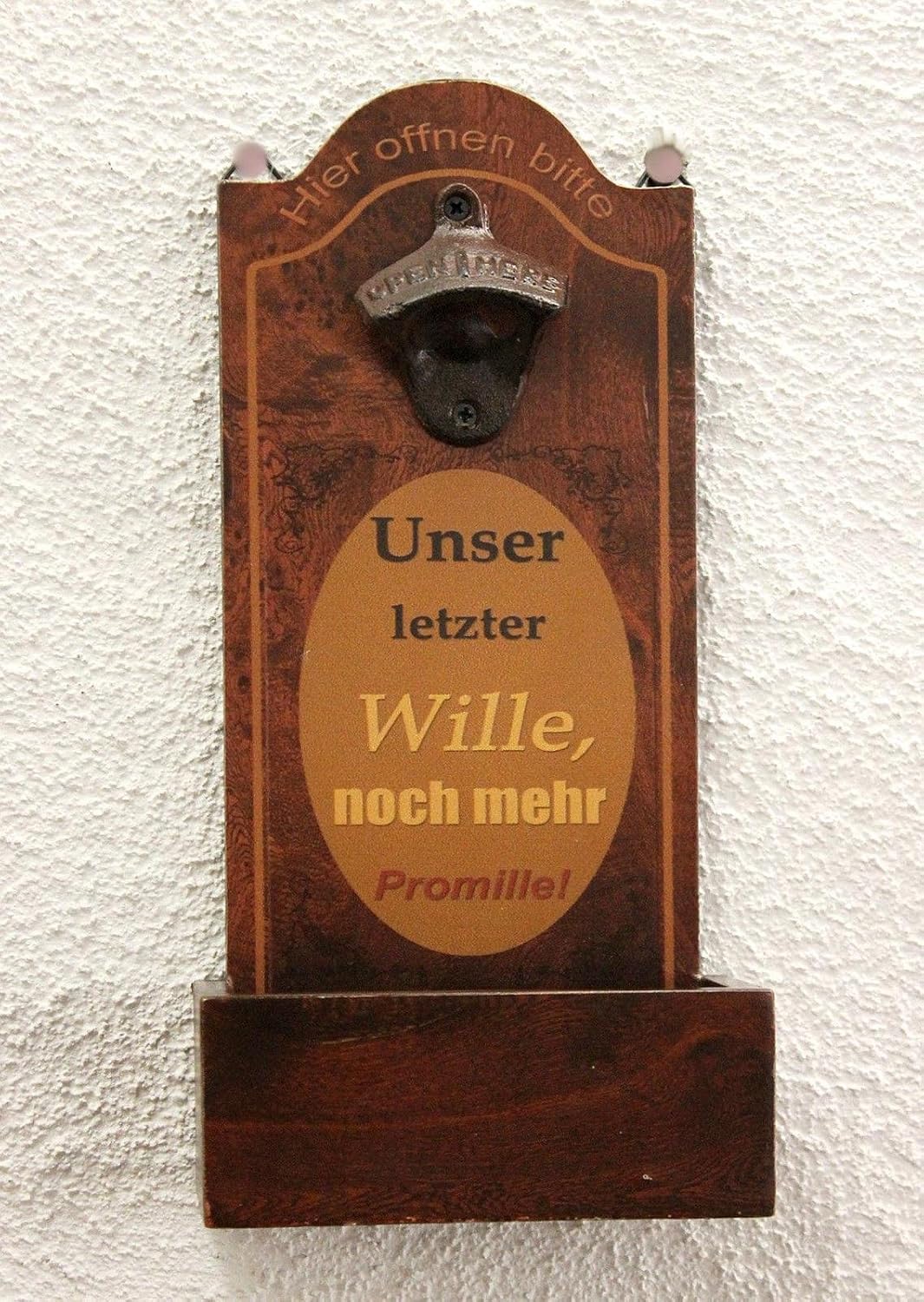 DanDiBo Wandflaschenöffner mit Auffangbehälter Holz 5093 Bieröffner 32 cm Flaschenöffner Öffner Wand