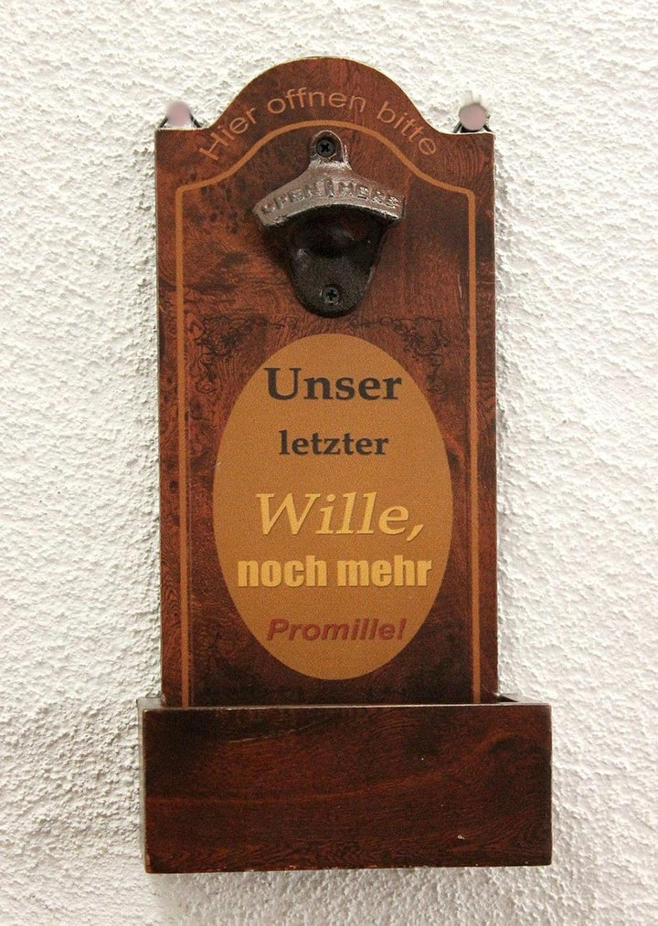 DanDiBo Wandflaschenöffner mit Auffangbehälter Holz 5093 Bieröffner 32 cm Flaschenöffner Öffner Wand