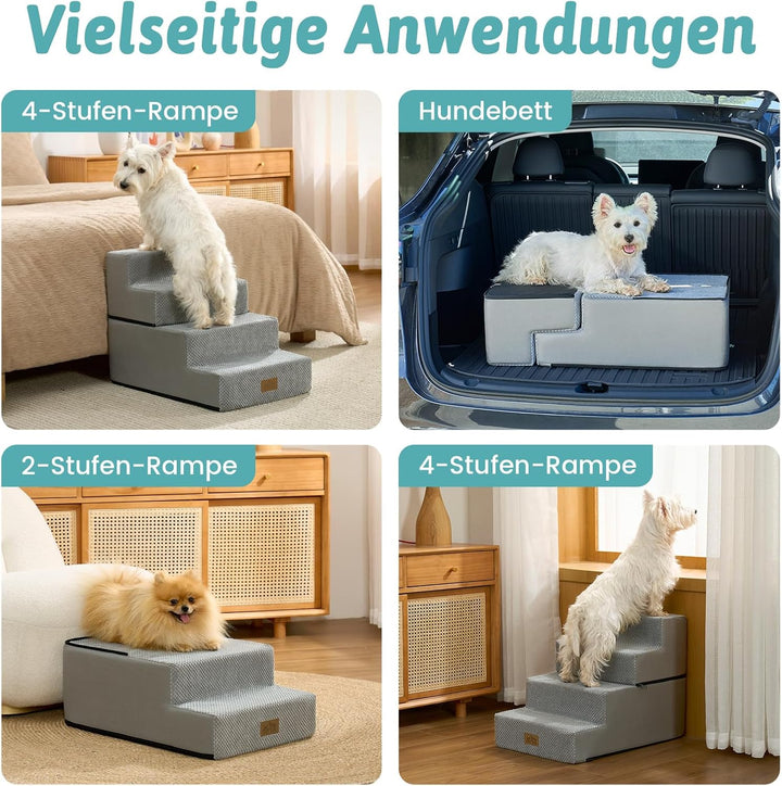 Hundetreppe 4 Stufen 45cm Hoch, 2-in-1 Hundetreppen für Kleine Hunde Alte Katzen, Faltbare Haustiert