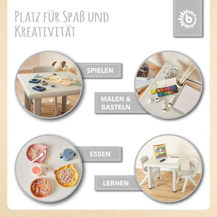 Bieco Kindertisch mit 2 Stühlen - Indoor & Outdoor - Stapelbar und Kippsicher - Basteltisch und Malt