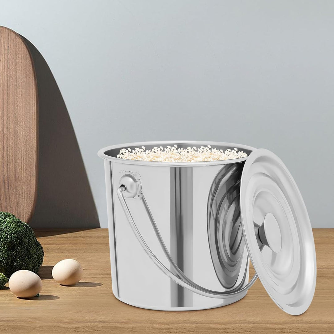6L Edelstahl-Kücheneimer mit Deckel, Milchkanne mit Grossem Fassungsvermögen Versiegeltem – Verstärk