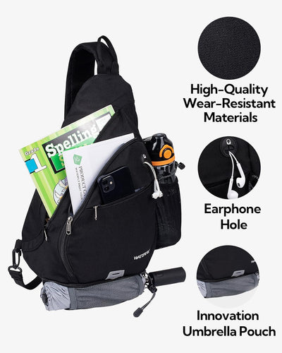 WATERFLY Sling Bag Crossbody Backpack Schulterrucksack mit verstellbarem Schultergurt Perfekt für Ou