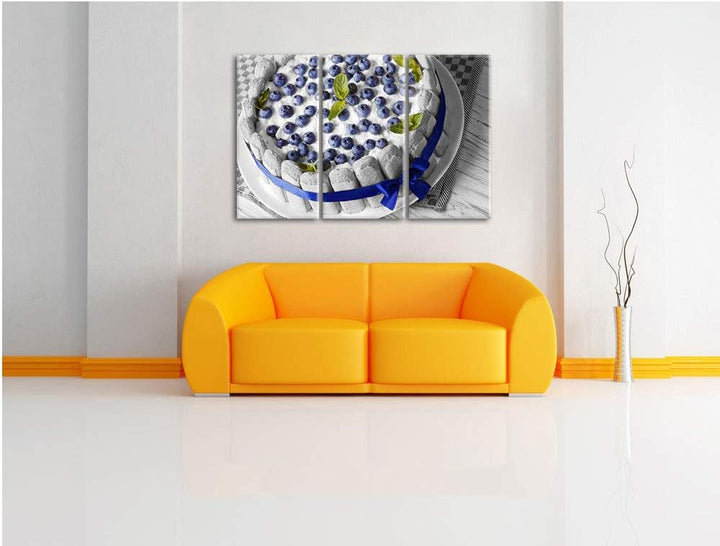 Pixxprint Leckere Blaubeertorte als Leinwandbild | Grösse: 3 Teilig (120x80) | Wandbild| Kunstdruck