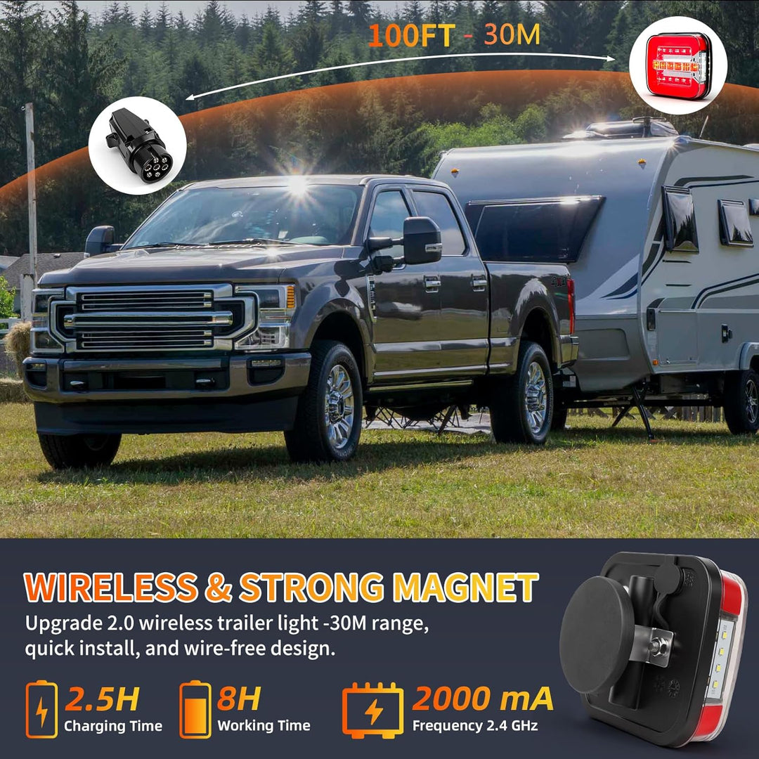 Qiping 2 Pack Kabelloss Anhängerbeleuchtung LED 12V Wireless Wasserdicht Wiederaufladbar Magnetische