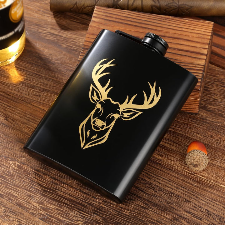 8oz/237ml Edelstahl Flachmann, Taschenflasche, mit Trichter und Grusskarte, Geschenkbox, Goldenes Hi