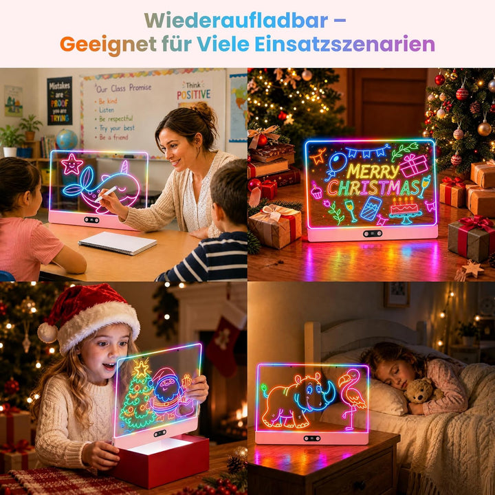 sylvwin LED Zeichenbrett Kinder – Neon Leuchtboard 35×26cm, 8 Farben & 3 Lichtmodi, LED Maltafel Wie