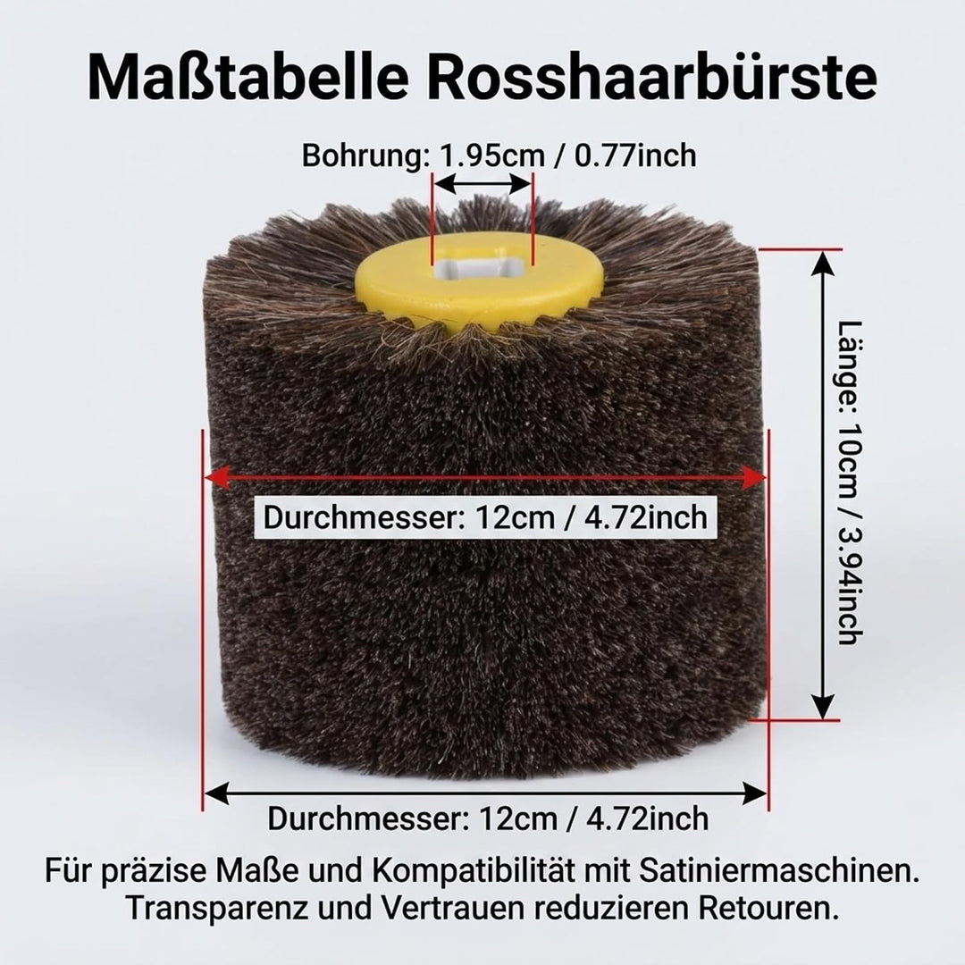 120x100mm Rosshaarbürste, Polierbürste für Satiniermaschine, Bürstenwalze zur Oberflächenbearbeitung