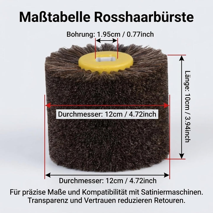 120x100mm Rosshaarbürste, Polierbürste für Satiniermaschine, Bürstenwalze zur Oberflächenbearbeitung