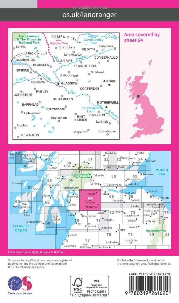 Glasgow, Motherwell & Airdrie (OS Landranger Map, Band 64), Karte