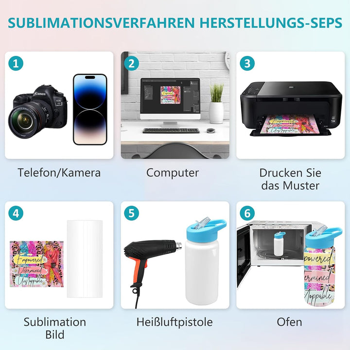 6 Stück Sublimation Becher 420ml – Edelstahl Thermobecher Weiss, Doppelt Vakuum Isolierte Skinny Tum